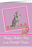 Mother’s Day To Fiancee, Raccoon with a butterfly on his nose, purple card