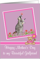 Mother’s Day To Girlfriend, Raccoon with a butterfly on his nose, pink card