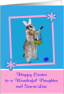 Easter to Daughter and Son-in-Law, Raccoon with bunny ears, pink frame card