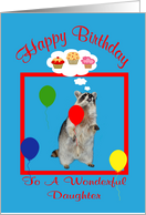 Birthday To Daughter, Raccoon holding a balloon card