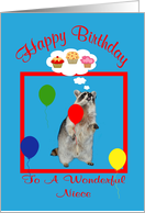 Birthday To Niece, Raccoon holding a balloon card