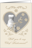 Invitations, Will You Be My Chief Bridesmaid, Wedding Gown in frame card