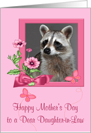 Mother’s Day To Daughter-in-Law, portrait of a raccoon in flower frame card