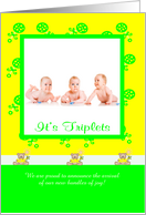 Birth Announcement Photo Card, It’s Triplets, gender neutral card