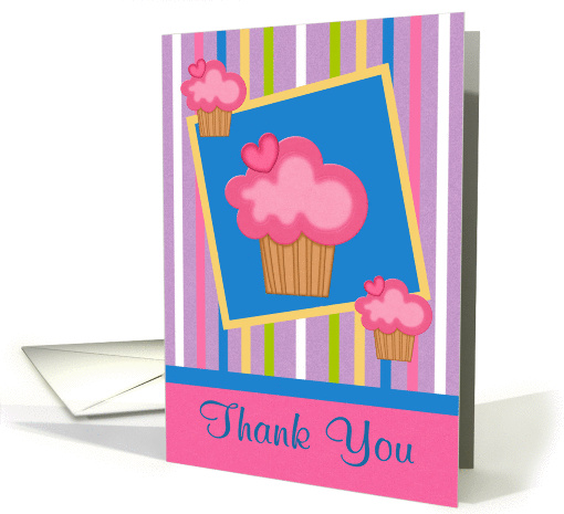 Thank You, Help With Bake Sale, general, cupcakes on stripes card