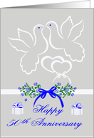 50th Anniversary with Beautiful White Doves Kissing Over Joined Hearts card