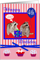 4th Birthday, Raccoons with present card