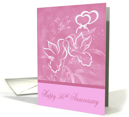 56th Wedding Anniversary with Doves Kissing over Joined Hearts card