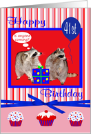 41st Birthday, Raccoons with present card