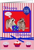 66th Birthday, Raccoons with present card