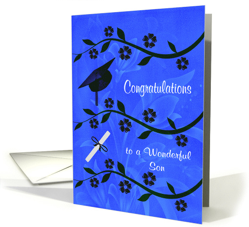 Congratulations to Son on Graduation with Flowers and a Cap card