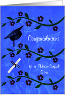 Congratulations to Son on Graduation with Flowers and a Cap card