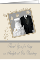 Thank You For Being An Acolyte At Our Wedding, gown and tuxedo card