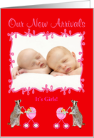 Twin Birth Announcement Photo Card, Girls card