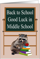 Back to Middle School with a Raccoon with Books and a Big Red Apple card