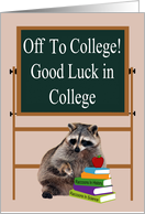 Off To College with an Adorable Raccoon Sitting Under a Chalkboard card