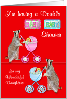 Invitations, Double Baby Shower for daughters, Girl and Boy, Raccoons card