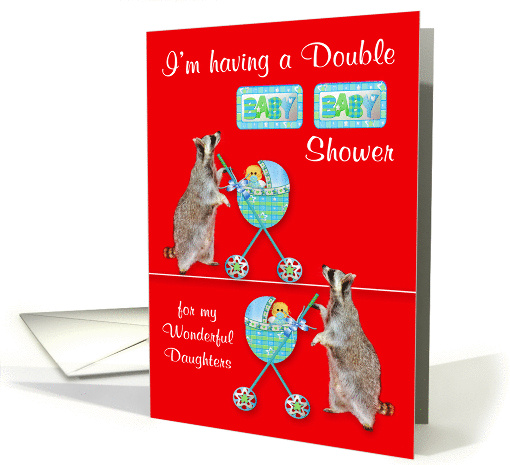 Invitations, Double Baby Shower for Daughters, Boys, raccoons card