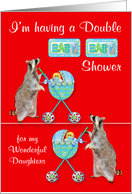 Invitations, Double Baby Shower for Daughters, Boys, raccoons card