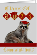 Congratulations on Graduation Custom Year 2024 Raccoon in Red card