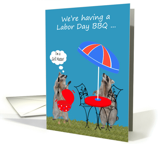Invitations, Labor Day Barbecue, Raccoons getting ready for a BBQ card