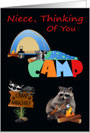 Thinking Of You Niece at Summer Camp with Raccoons Camping card
