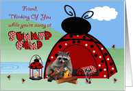 Thinking Of You, Friend, At Summer Camp, raccoon camping, bonfire card