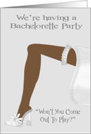 Invitations, Bachelorette Party, dark-skinned women’s leg with garter card