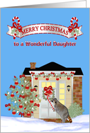 Christmas to Daughter, Raccoon eating a candy cane, ornamemts card
