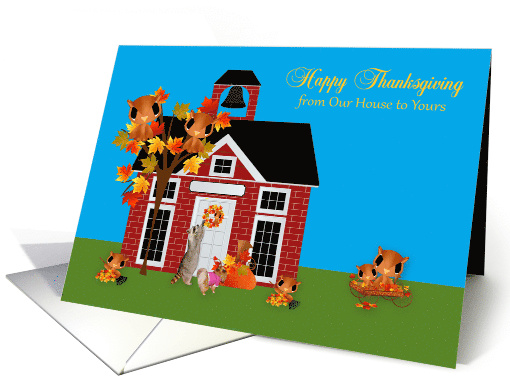 Thanksgiving from Our House to Yours, Raccoon and Pomeranian card