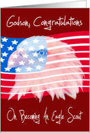 Congratulations, Godson, Eagle Scout, eagle on an American flag card