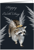 Earth Day, general, Raccoon with angel wings and a halo on black card