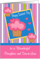 Sweetest Day to Daughter and Son-in-Law Cupcakes on Striped paper card