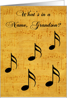 Name Day to Grandson with Musical Notes on Vintage Sheet Music card