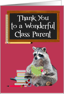 Thank You to Class Parent, Raccoon Holding A Book, jar of lady bugs card