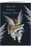 Thank You, Confirmation Sponsor, Raccoon Angel with halo on black card