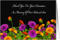 Thank You For Memorial Donation For Son card