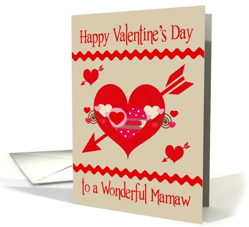 Valentine's Day to Mamaw, red, white and pink hearts with arrows card