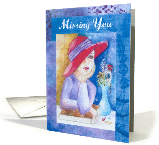 Missing You, Red Hat lady, Friend card (572154)