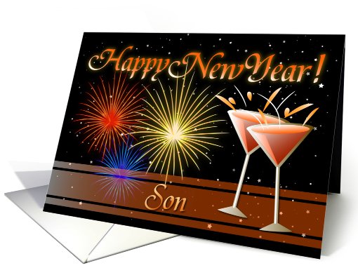 Happy New Year Son - Wine Glasses and Fireworks card (735420)