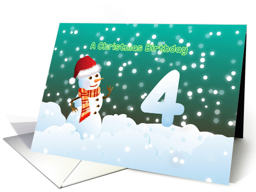 4th Birthday on Christmas - Snowman and Snow card (894886)
