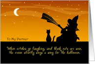 To My Partner on Halloween - Witch and Cat card