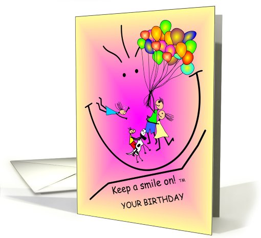 Birthday in the sky, kids, dog & balloons card (622404)