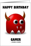 Happy Birthday Gamer (Devil With Horns and Fangs Game Baddie) card