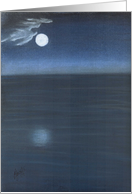 Full moon, ocean, seascape, blue pastels card