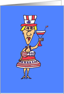 FUNNY HOT MAMA DRESSED IN FOURTH OF JULY COLORS WITH MARTINI PARTY card