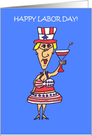 Happy Labor Patriotic Woman Character Card 