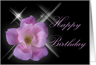 Pink Flower on Black ~ Happy Birthday card