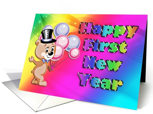 Baby's First New Year Teddy Bear in Top Hat card (731872)