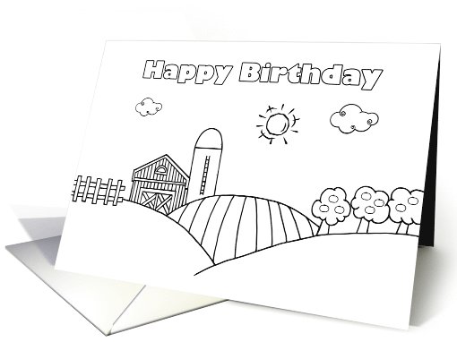 Happy Birthday Farm Coloring card (734856)